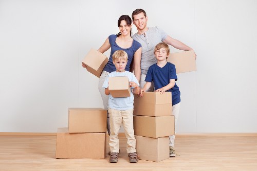 Furniture and boxes arranged for transport on moving day