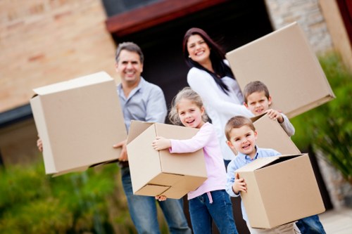Packed boxes and furniture ready for transport in Barking